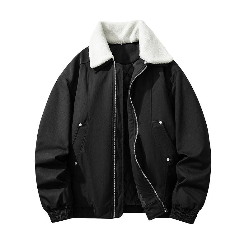 Men's High-Quality Insulated Fleece Jacket with Sheepskin Fur Trim, Autumn/Winter Casual Stylish Motorcycle Outerwear