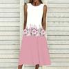 Women Plus Size Sleeveless Round Neck Dress Big Floral Printed Loose Flowy Mid Calf Dress