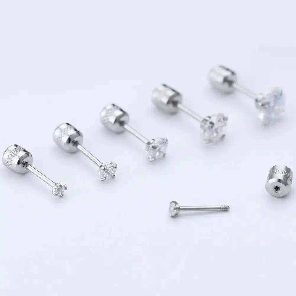 Fashion Four Claw Zircon Cartilage Stainless Steel Ear Stud Crystal Zircon Earrings Piercing Jewelry Steel Clear