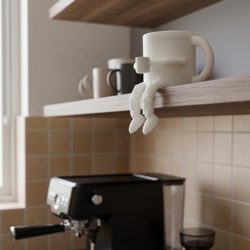 3D Printing Exquisite Movable Joint Coffee Cup Decoration Cute Brown Coffee Bean Decoration Suitable for Coffee Shop Living Room Decoration