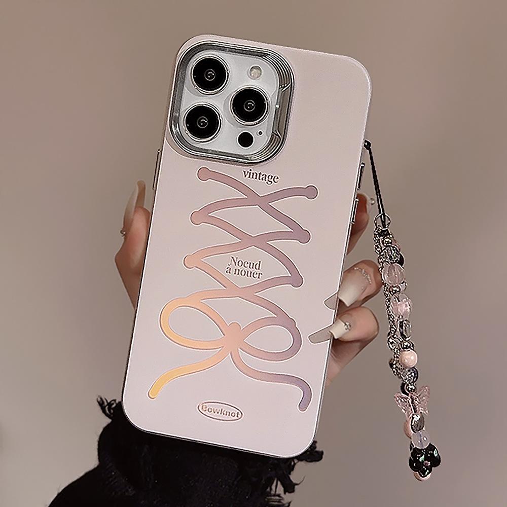 Ribbon Bow Chain Iphone15 Suitable for 14Promax Mobile Phone Case 12 Apple 13 Sweet 11 Electroplating