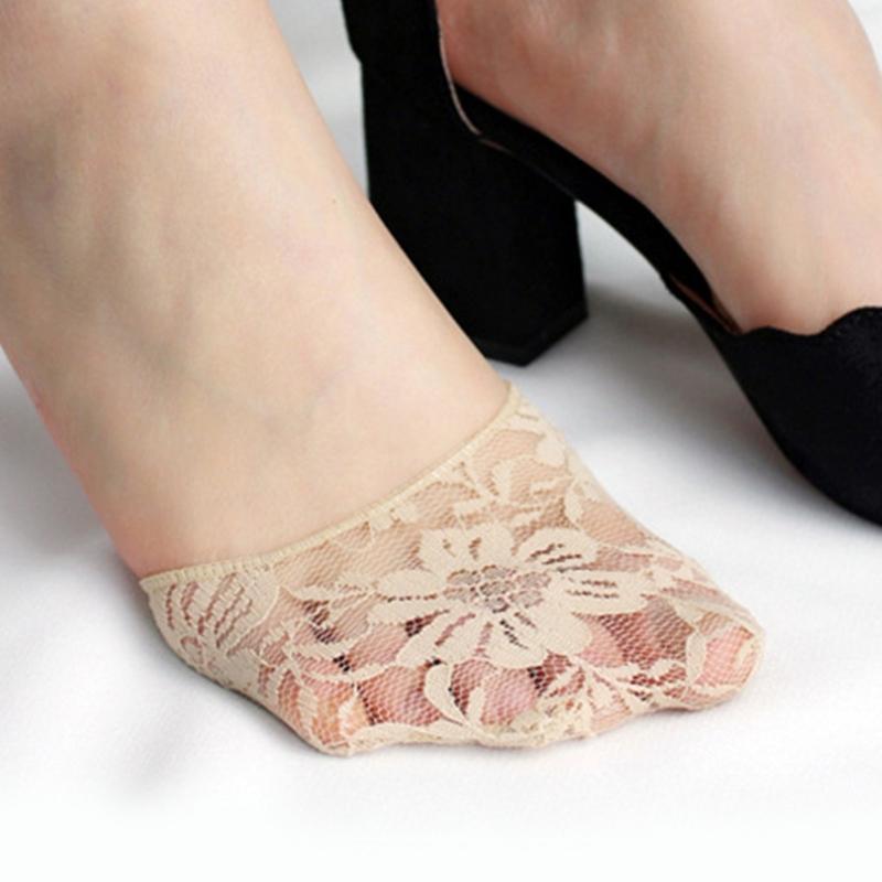 1 Pair Half Toe Socks Women Floral Lace Toe Topper Socks No Show Liner Socks Invisible Forefoot Non-Slip Insoles Pads