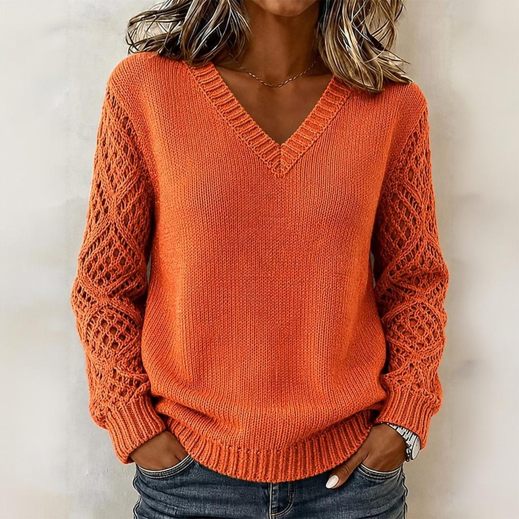 Women's Fashion Long Sleeve Cutout Pullover Sweater Loose Fit Knit Top for Casual Wear