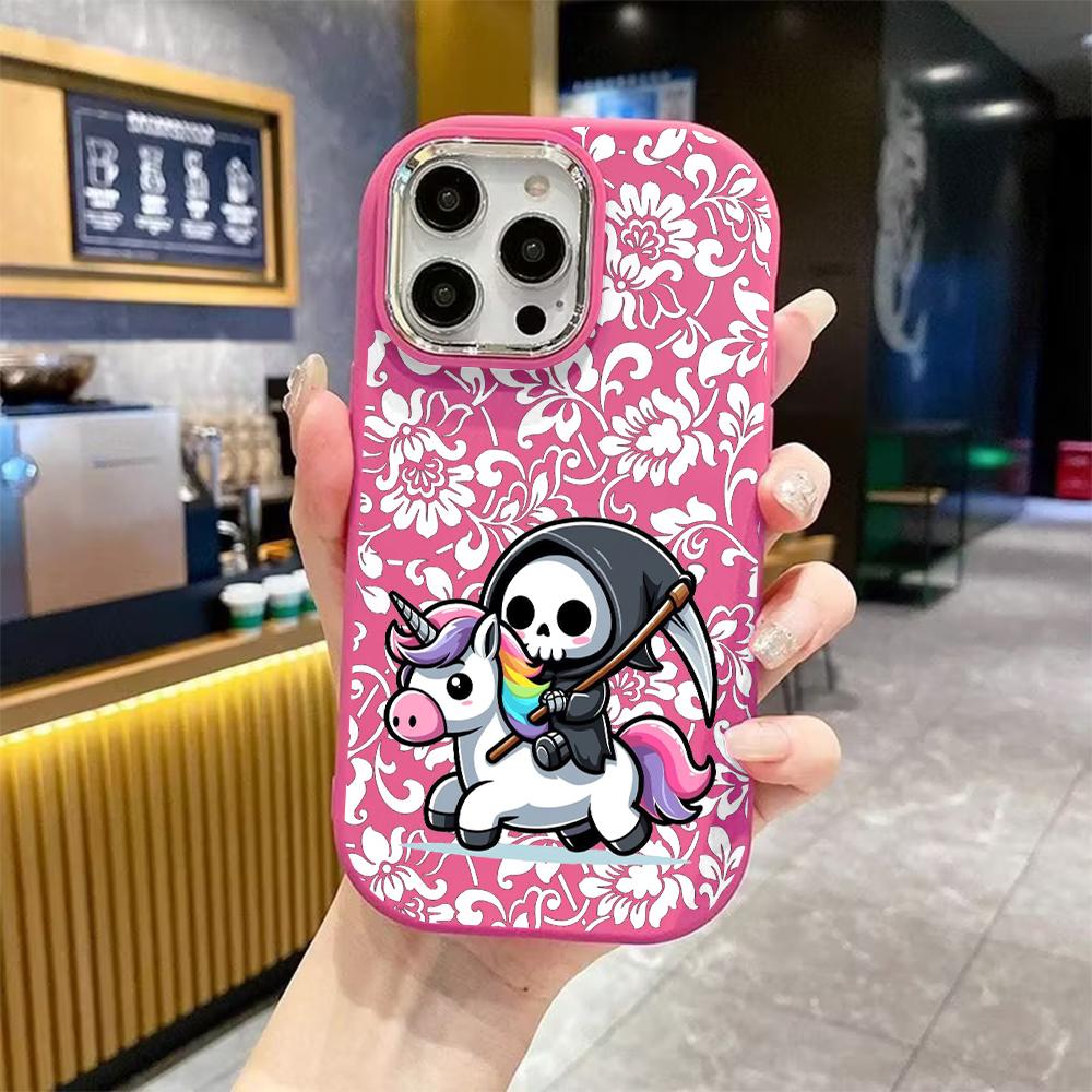 Phone Case: 2D Flat Design Suitable for iPhone 18 17 16 15 14 13 Pro Protective Case, Couple Style, Death God Unicorn, Christmas and Halloween Gift