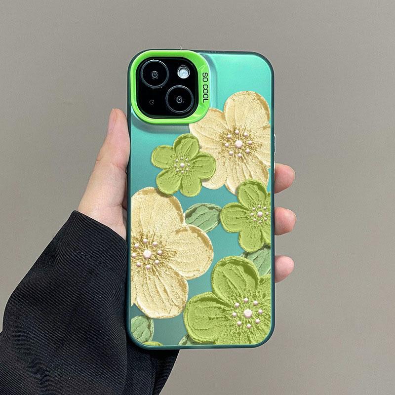 Stylish Laser Phone Case For iPhone 14 15 16 Plus Pro Max 17 11 12 13 Mini Pro Max Oil Painting Flower Cute Floral Back Covers