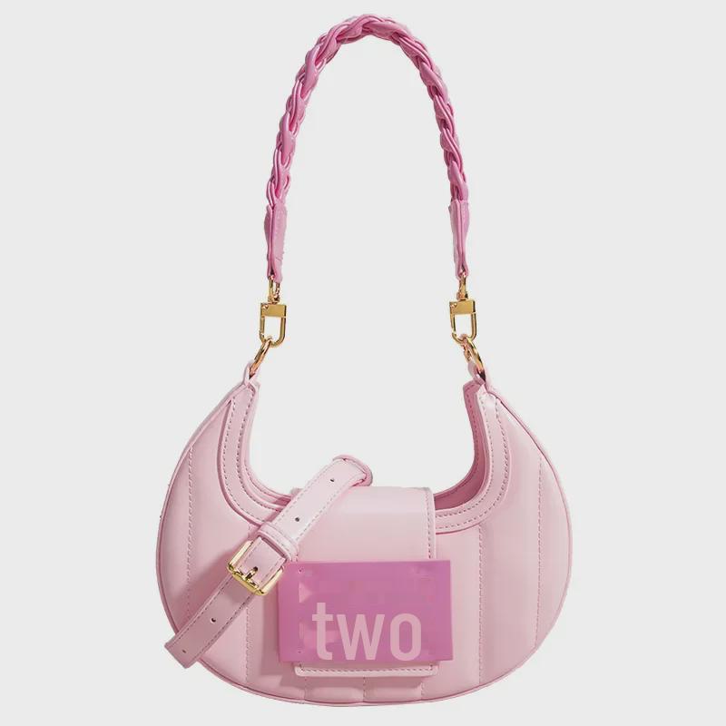 High-Quality Pink Woven Crescent Shoulder Bag - 2024 Summer Collection