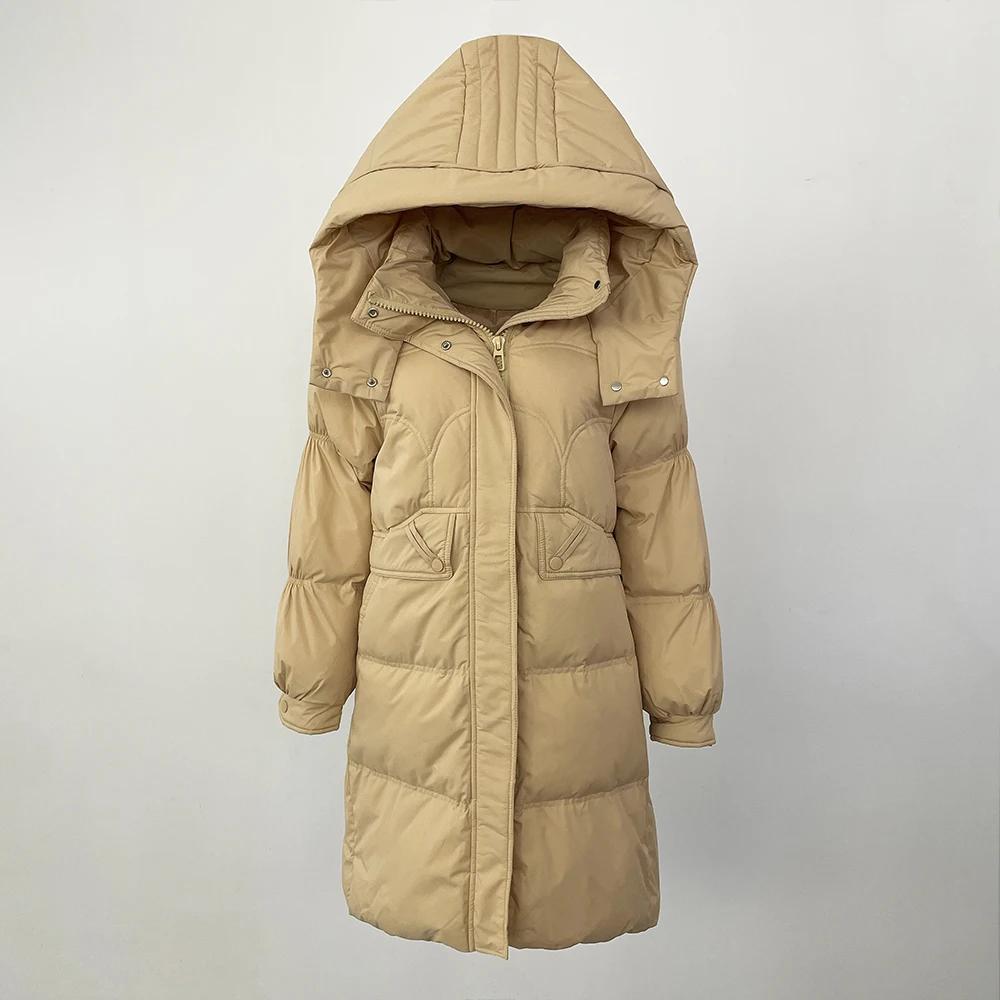 OFTBUY Осень-зима 90% белый утиный пух теплая куртка женская пуховик средней длины пальто — фото 5