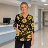 Women's Floral Print V-Neck Scrub Top with Pockets and Side Slits Three-Quarter Sleeve