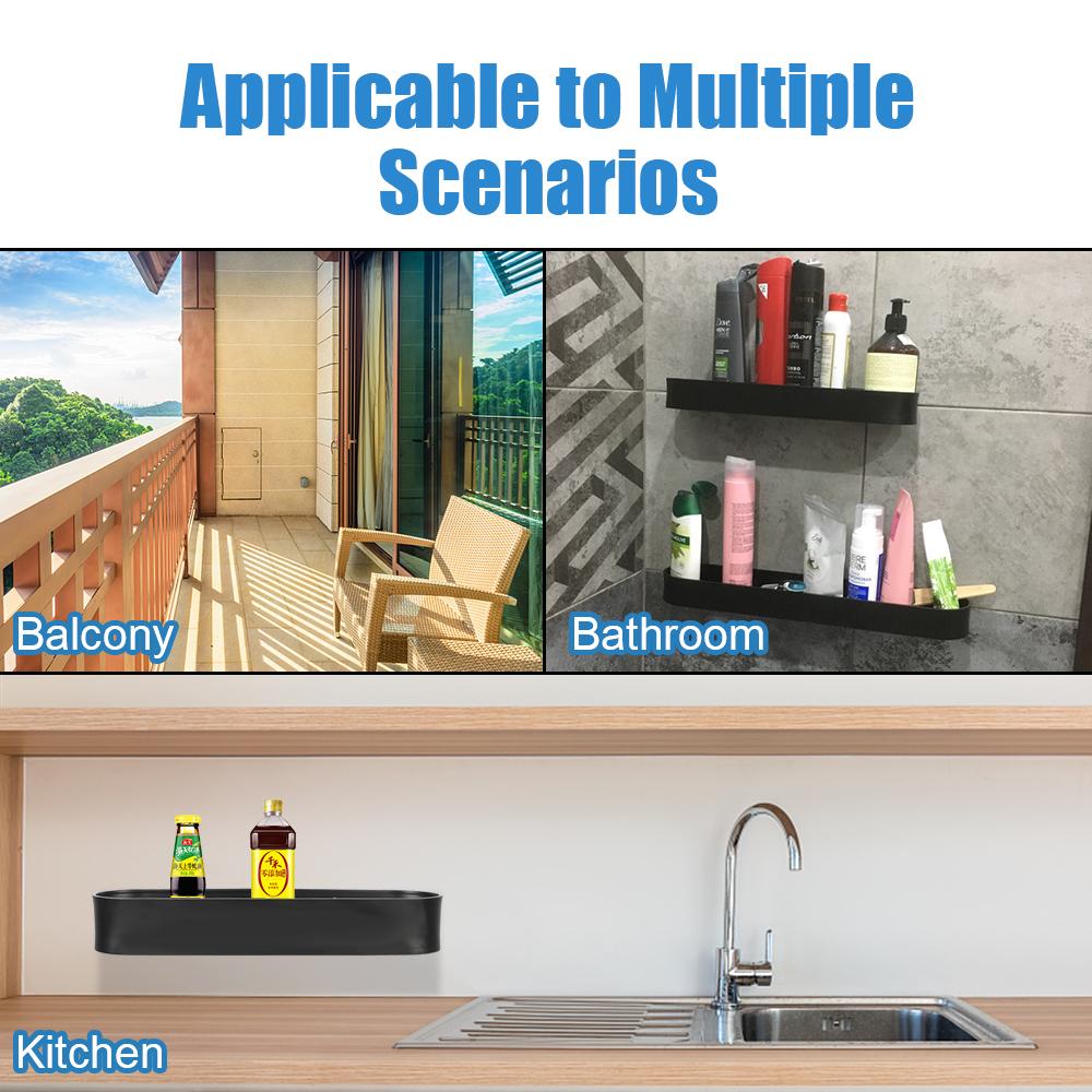 Shower Storage Basket Bath Towel Holder Wall Mounted Shelves Kitchen Organizer No-Drill Bathroom Shelf Rack Black