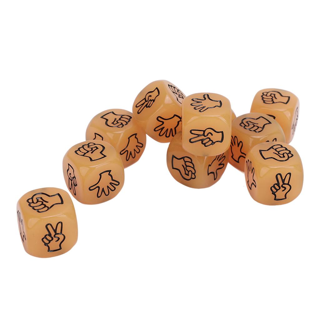 10pcs Finger Guessing Dice Luminous 6 Sided Lightweight Rock Scissors Paper Dice Set for Board Game