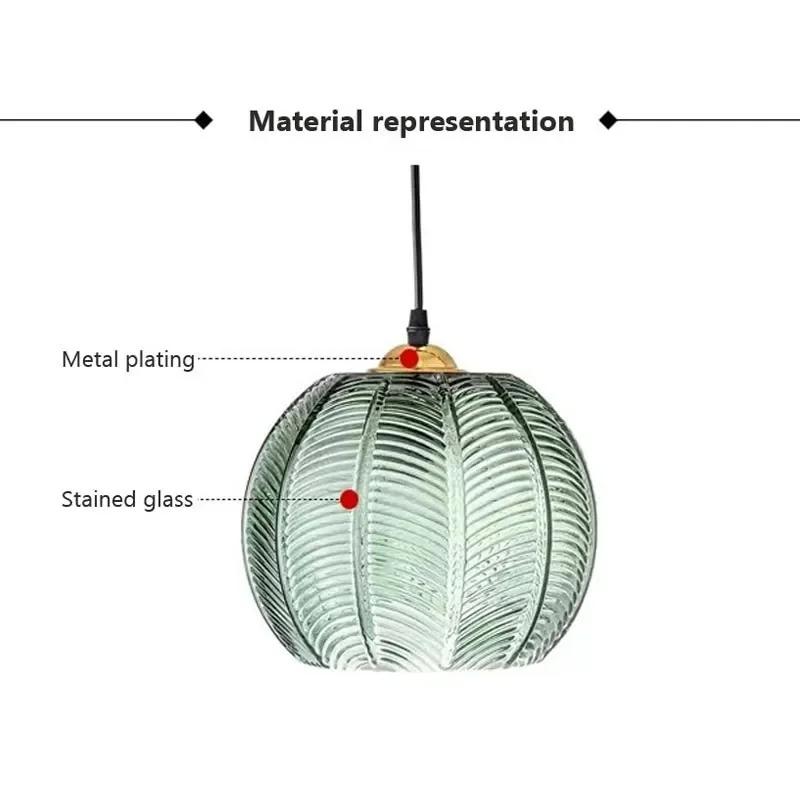 Modern Glass Pendant Light Green Leaf Pattern Ceiling Chandelier For Living Room Dining Room Hotel Indoor Decorative LED Fixture