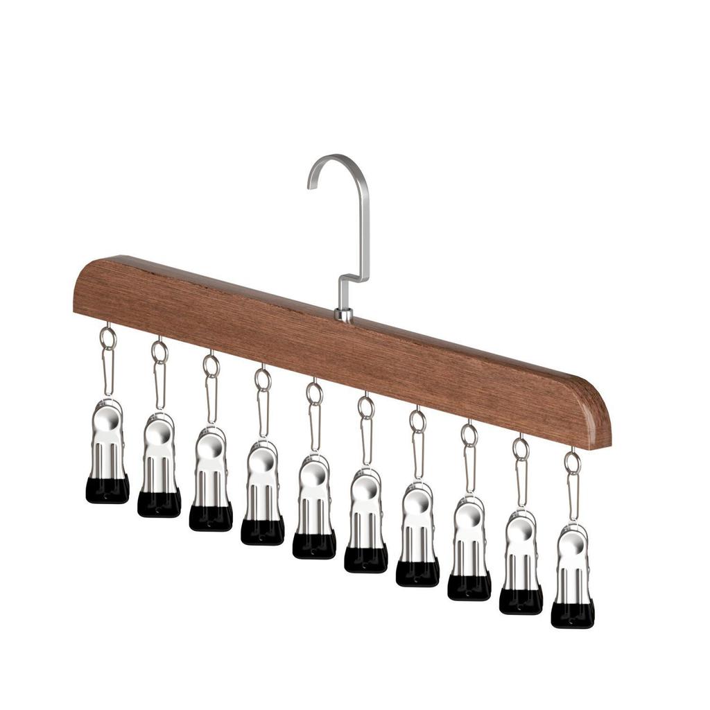 Percha de Madera con 10 Pinzas para Calcetines y Lencería, Tendedero Multiusos para Sombrero y Ropa Interior, Organizador de Lavandería para el Hogar