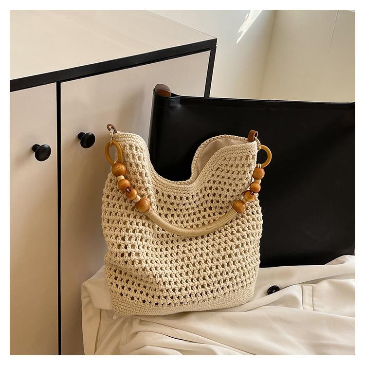 Summer Seaside Beach Bag Women'S Large-Capacity Hollow Woven Shoulder Bag Portable Straw Woven Tote Bag