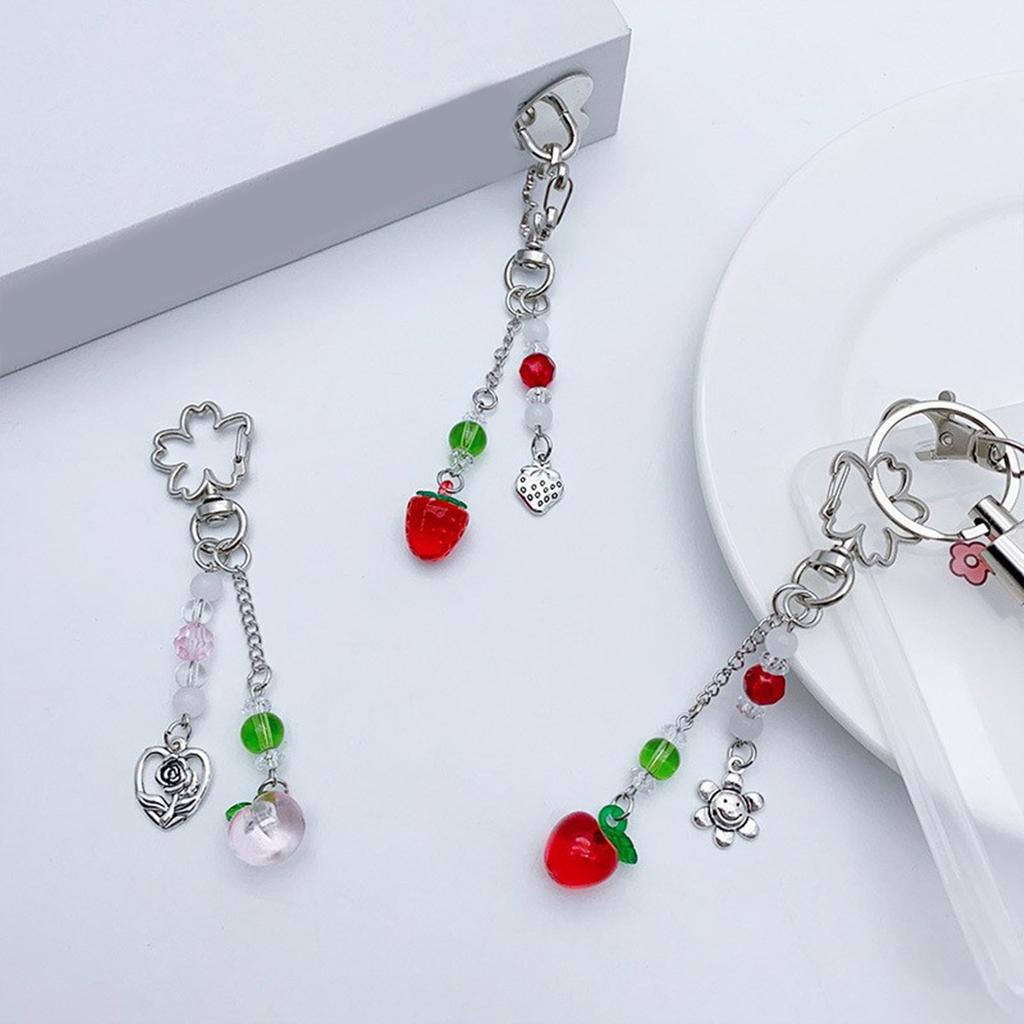 Fashion Strawberry Fruit Peach Hanging Pendant Sweet Phone Strap Bag Decoration Portable Hanging Lanyard for Girls Women