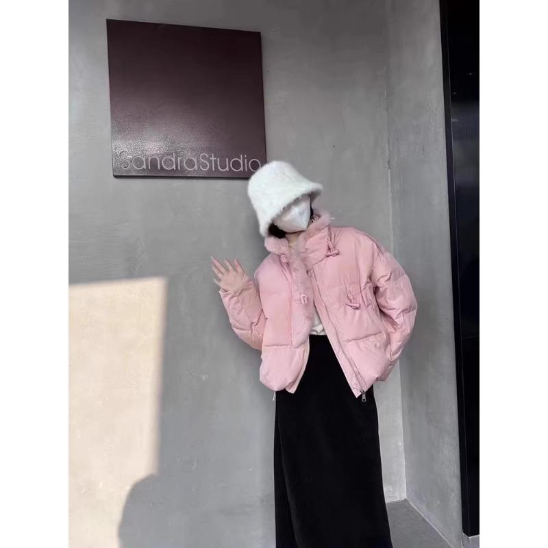 European High-end Mink Fur Spliced Stand Up Collar Down Jacket for Women, Niche Design, Horn Buckle Thickened Jacket