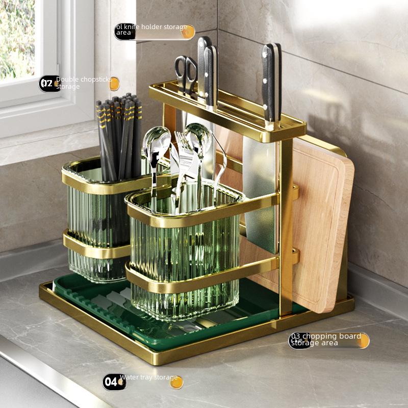 Multi-functional Stainless Steel Kitchen Knife & Utensil Holder with Cutting Board Storage