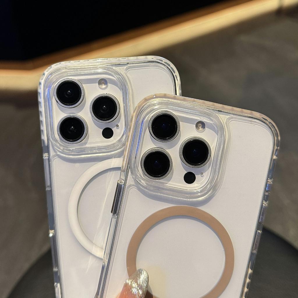 For iPhone 16 Pro Case Compatible with MagSafe TPU PC Clear Phone Cover with Metal Buttons