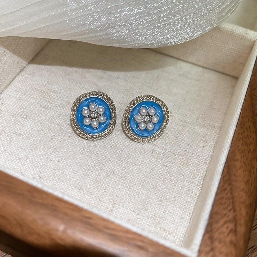 Elegant Blue Oil Stud Earrings Flower C Shaped Earrings  Personalized Accessories Style A
