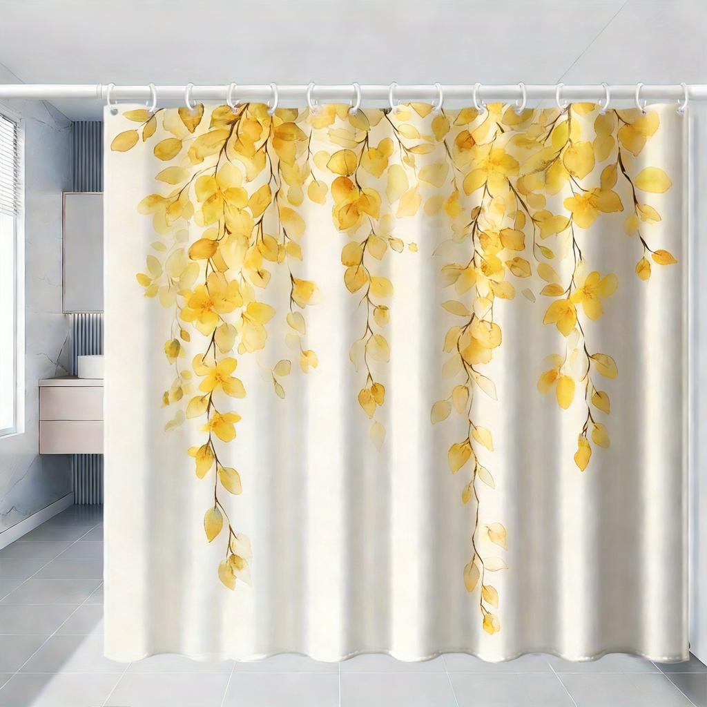 Watercolor Green Hanging Leaves Waterproof Shower Curtain For Bathroom Decor
