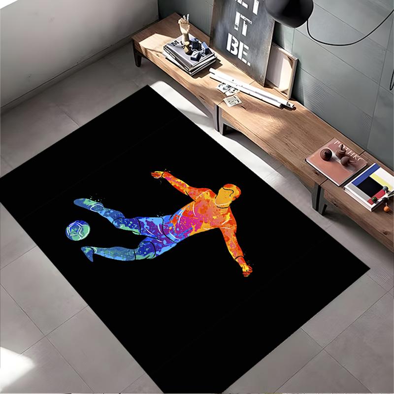 Colorful Soccer Player Illustration on Black Background Non-slip rug suitable for living room and bedroom sofas