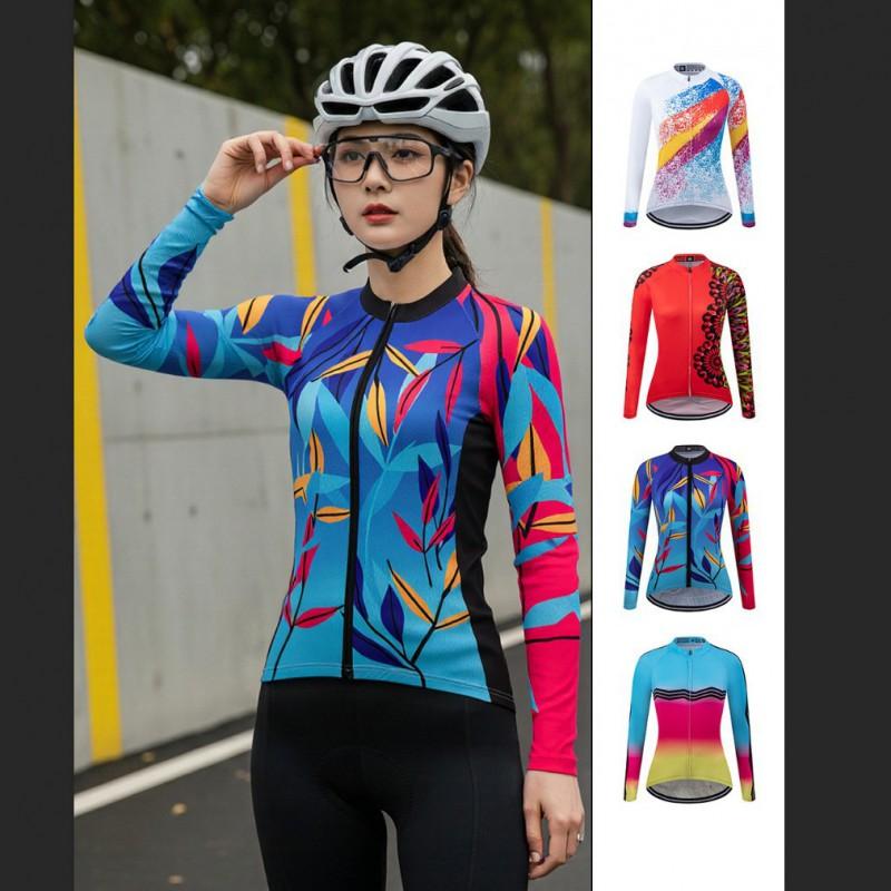 Womens Long Sleeve Cycling Jersey Breathable Quick Dry Mountain Road Bike Top