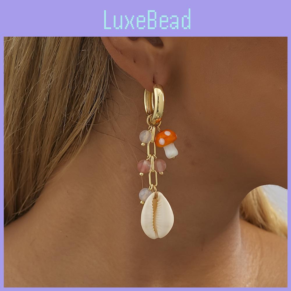 Stylish Natural Stone Shell Mushroom Earrings For Women Street 2023 Fashion