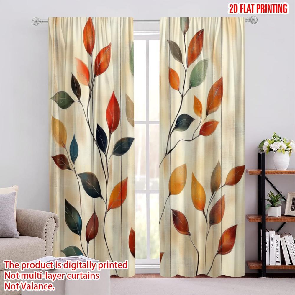 

2 шт., 2D печать на плоскости Популярные шторные панели Осенние листья Холст Прочный полиэстер (без удилища) Все сезоны для гостиной, 52.50 × 116.00 cm 2 pcs