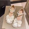 Fashion Bow Pearl High Heels Ladies Mary Jane Shoes Summer New Ankle Buckle Versatile Women Pumps Fashion Beige Black Heels for Women