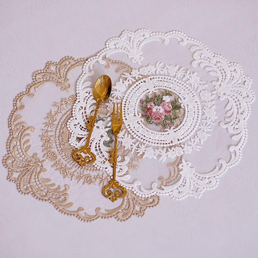 28X28CM Runde vintage fransk blonde broderte spisebrikker For Hjem Bryllup Borddekorasjon