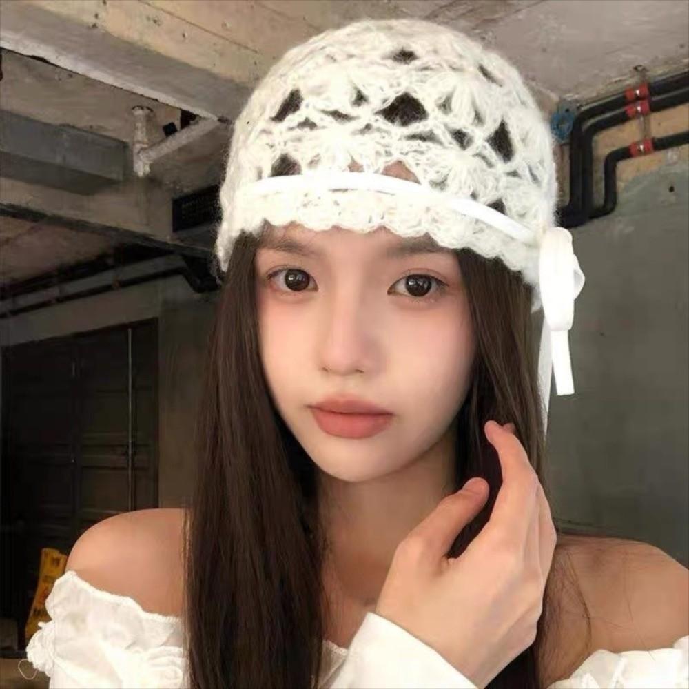 Strapped Knit Beanies Bow Weave Cap Fashion Ethnic Style Hat Girls