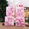StoBag Pink Christmas Gift Bags Cute Santa Sleigh Design Non-Woven Holiday Tote Bags for Girls’ Winter Parties and Candy