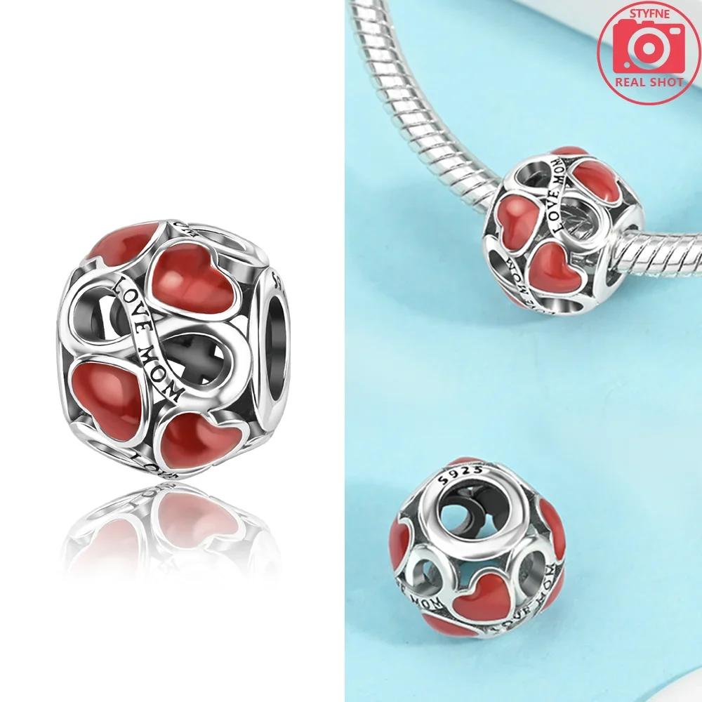 Anniversary Sweet Copper Heart-Shaped Round Love Beads Charms Fit Diy Original Bracelet For Women Diy Fine Jewelry Making