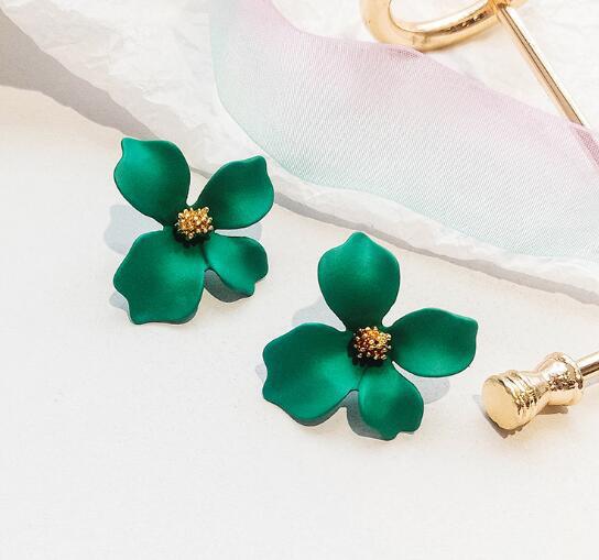 Colourful Korean Flower Earring for Women Girl Fashion Purple Earring Vintage Flower Shaped Ear Stud Wedding Party Jewelry Gift