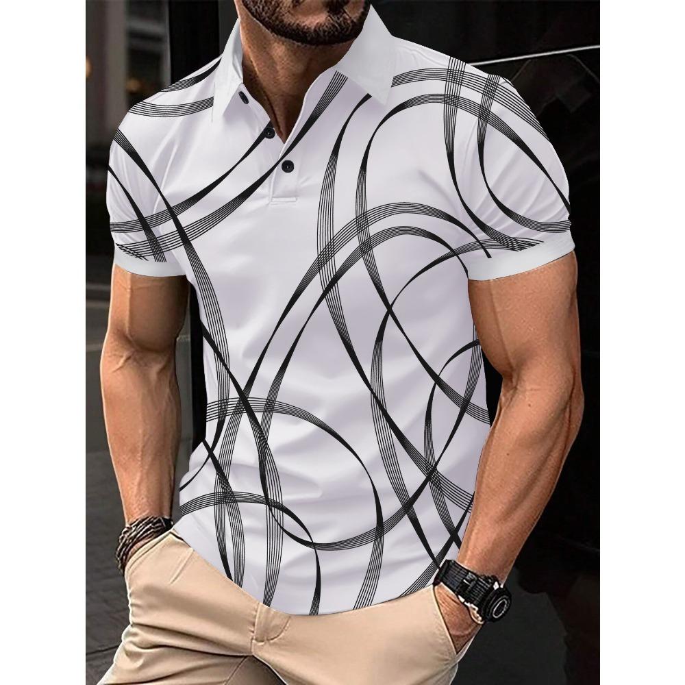 Retro irregular striped printed short sleeved polo shirt S