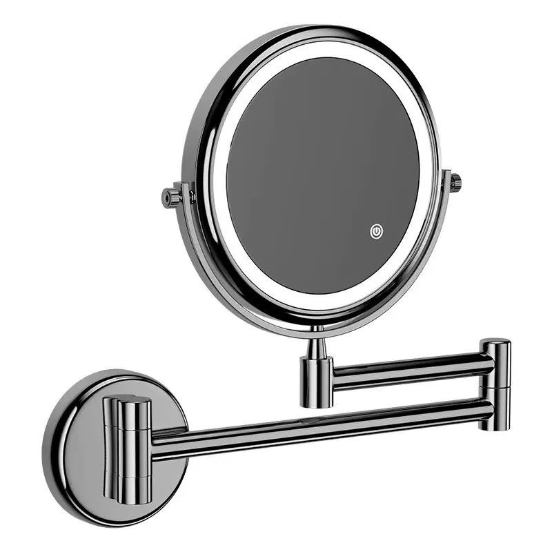 Wall-Mounted Foldable Vanity Mirror with Lights (Double-Sided, Punch-Free Installation) for Bathroom.