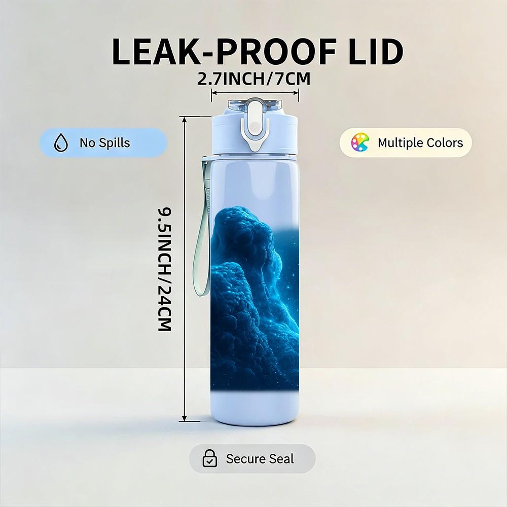 1PC Glowing Blue Mountain Cosmic Landscape Print 750ml Color Plastic Sports Water Bottle Leakproof Flip Straw Lid Suitable for Sports Office Home Use