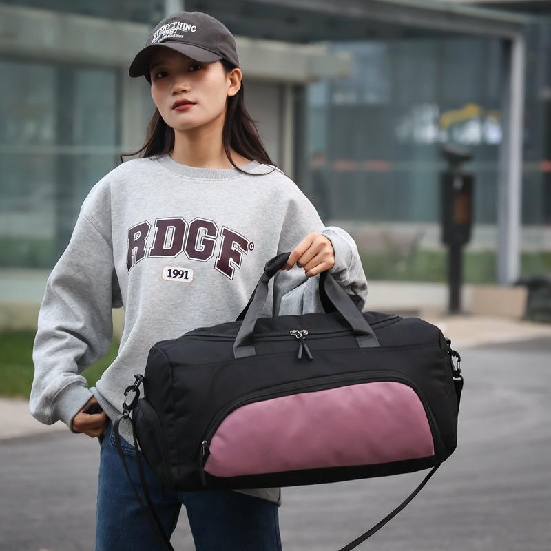Simple casual large capacity with shoe compartment decompression portable travel bag dry and wet separation fitness bag can be set with tie rod
