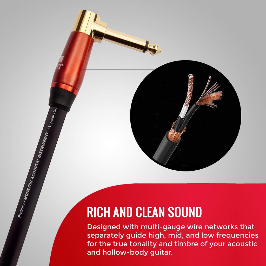 MONSTER CABLE Acoustic Guitar Cable, 12ft, Straight XL Plug, M, ACST2-12A, 600557