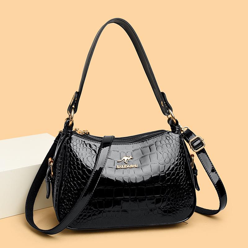 Korean Style Women's Crocodile Pattern Shell Crossbody Bag - 2025 Bright Leather Fashion