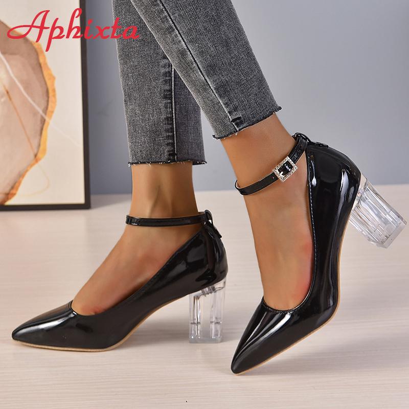 Fashion Aphixta 2024New Luxury Rhinestone Pearl Chain 7cm Chunky Heels Pumps Women Shoes String Bead Pointed Toe Bling Crystals Pumps