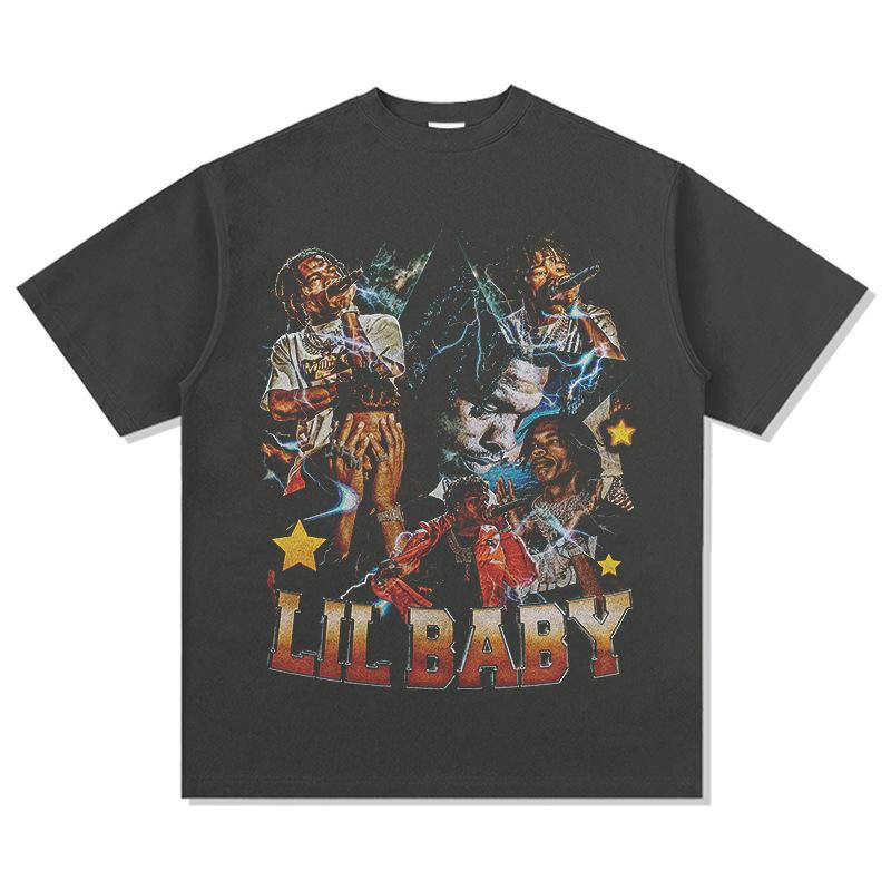 Hip Hop Hooded Sweater, Long Sleeve T-Shirt Babe Crew Neck Lil B Vintage Aby Print Short Sleeve Lil Street Tide