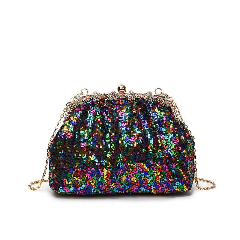 2025 New Temperament Light Luxury Celebrity Holding Dinner Bag Trendy Fashion High Sense Sequined Chain Messenger Bag