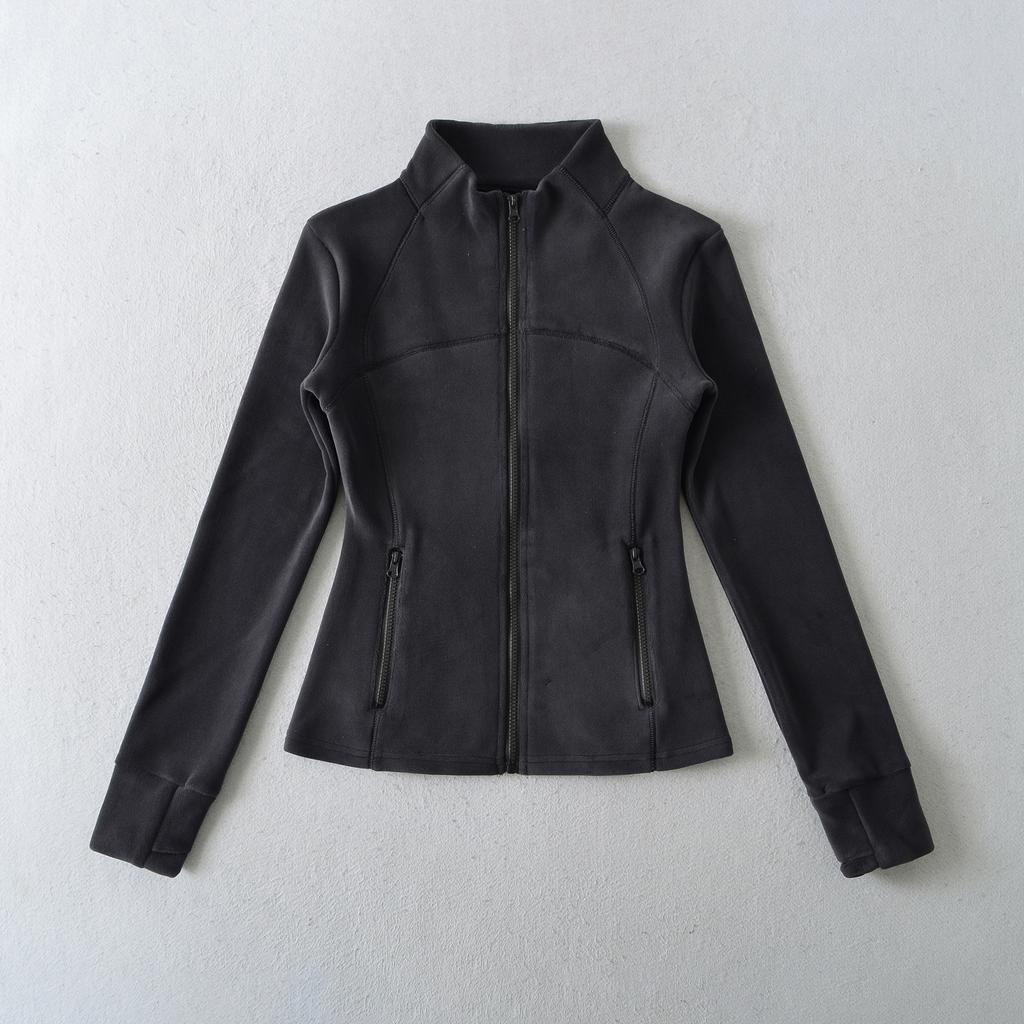 European and American style autumn and winter new solid-color coat with fleece thermal stand-up collar bottoming slim-fit top