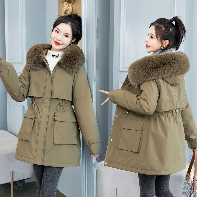 Autumn and Winter Women's Solid Color Detachable Korean Version Waist Hooded Pie To Overcome Thickening Warm Women's Jacket 5 Colors