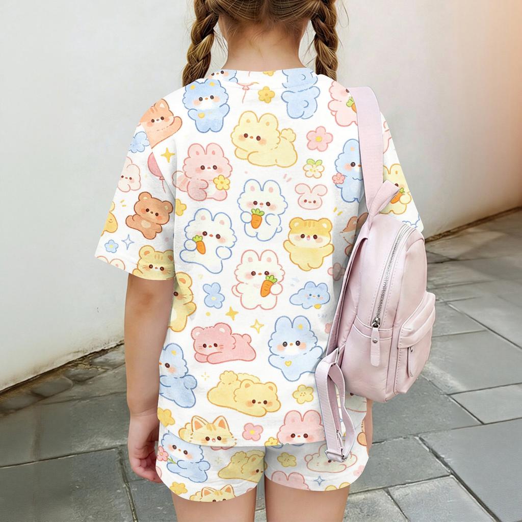 Kids Casual Short Sleeve Shirt and Shorts Set Animal Print Two Piece Outfit Lightweight Comfortable Summer Wear for Boys and Girls