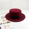British retro flat top top hat woolen bow flat top jazz hat European and American autumn and winter top hat trendy women's hat