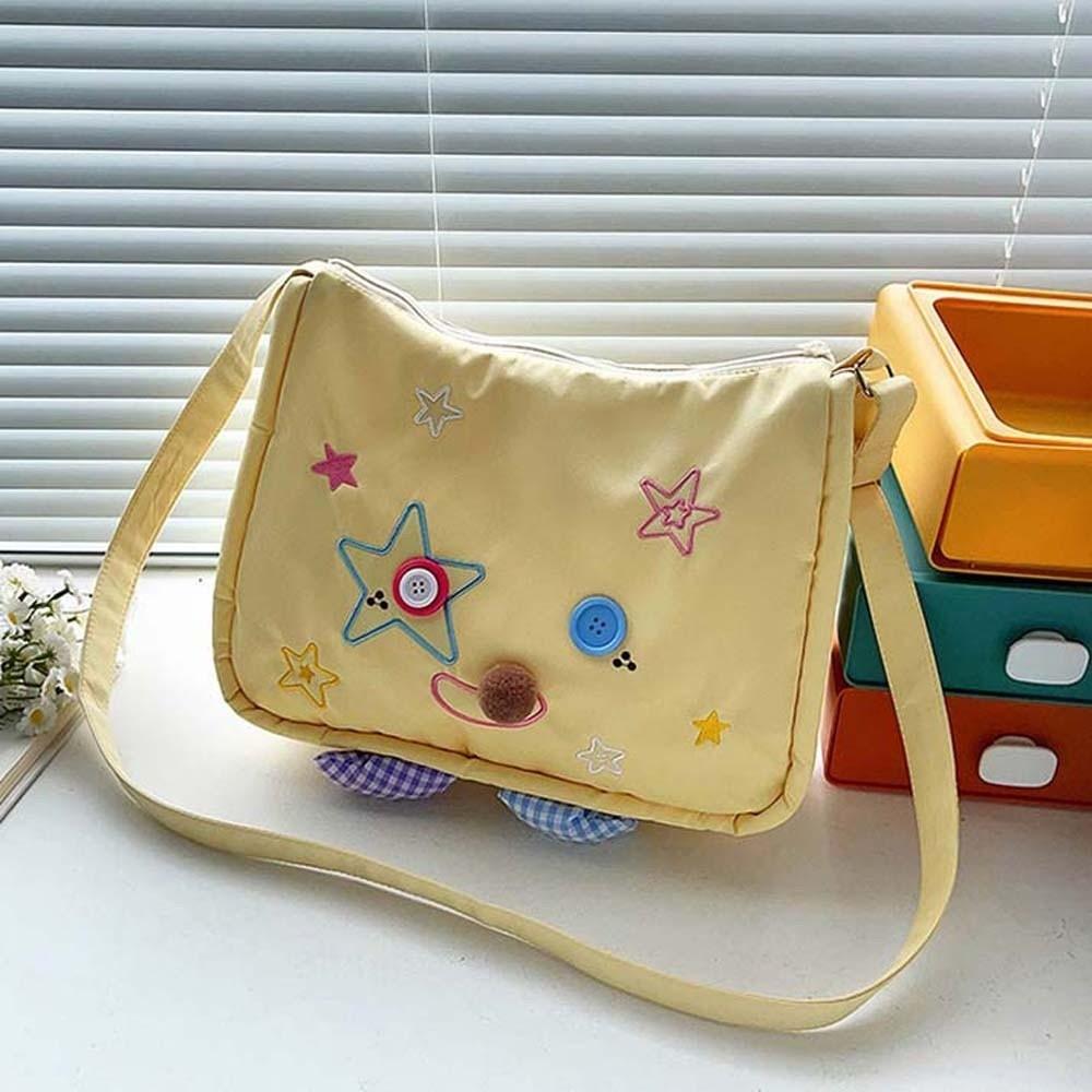 Nylon Yellow Crossbody Bag Embroidery Students Messenger Pouch Ugly and Cute Shoulder Bag  Women