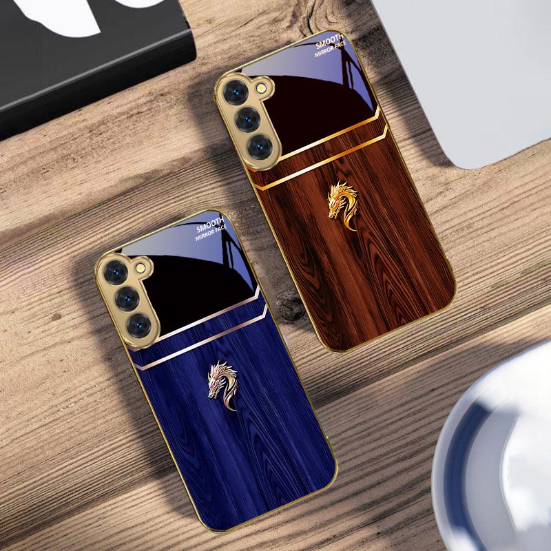 Brilliant Golden Dragon For Samsung Galaxy S20 FE S21 S22 S23 Plus S24 Ultra 25Ultra S21+ S9+ S22Plus Golden Glass Phone Case