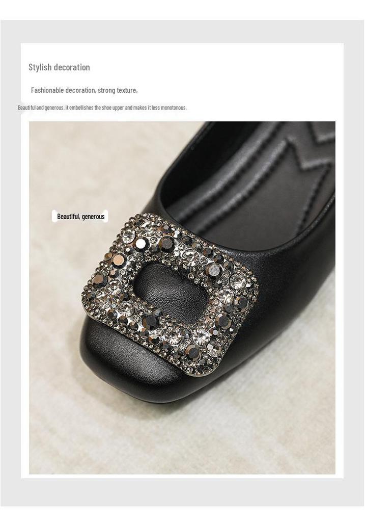 2026 Spring Women's Black Rhinestone Square Toe Loafers - Comfortable for Long Standing in Professional Office Settings