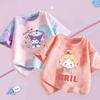 Girls Summer Short Sleeve T Shirt Tie Dye Cartoon Print Stylish Casual Top